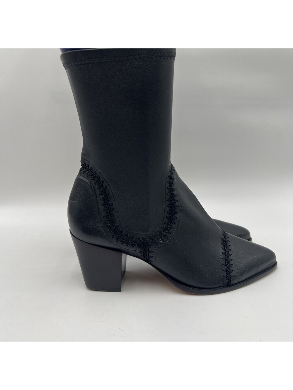 Women’s Alexandre Birman Black Leather Benta Whipstitch Booties Size 37.5